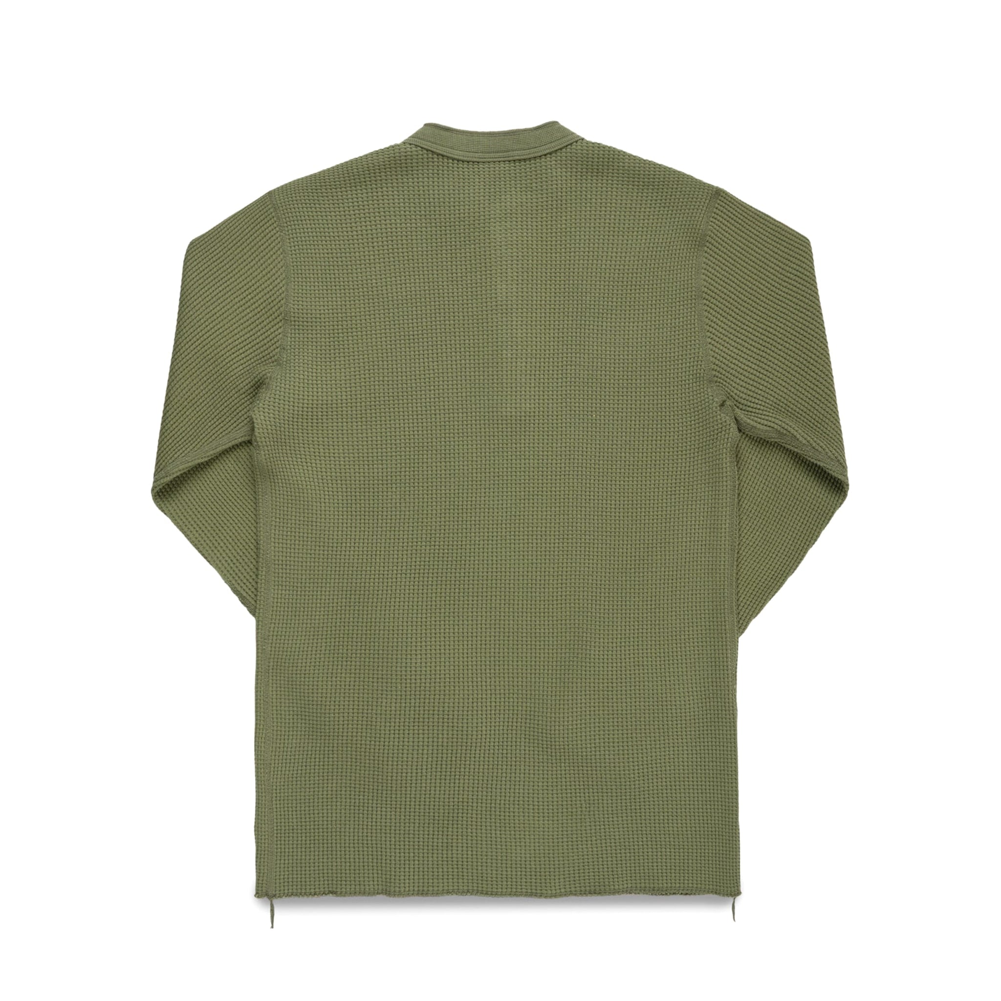IHTL-1213-OLV Waffle Knit Long Sleeved Thermal Henley - Olive