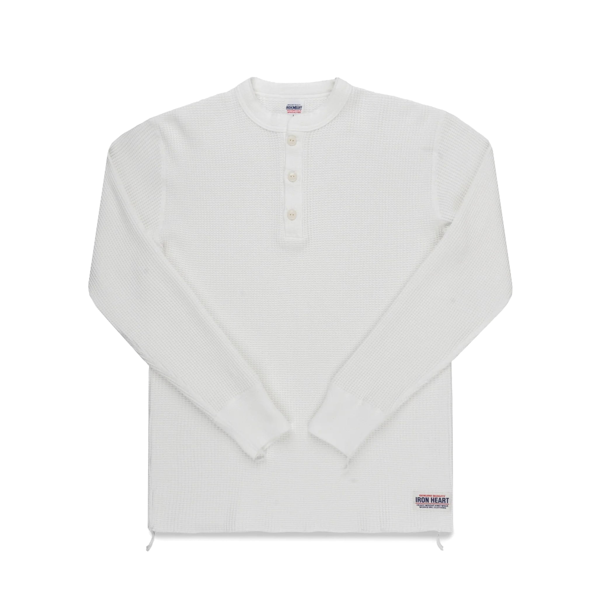 IHTL-1213-WHT Waffle Knit Long Sleeved Thermal Henley - White