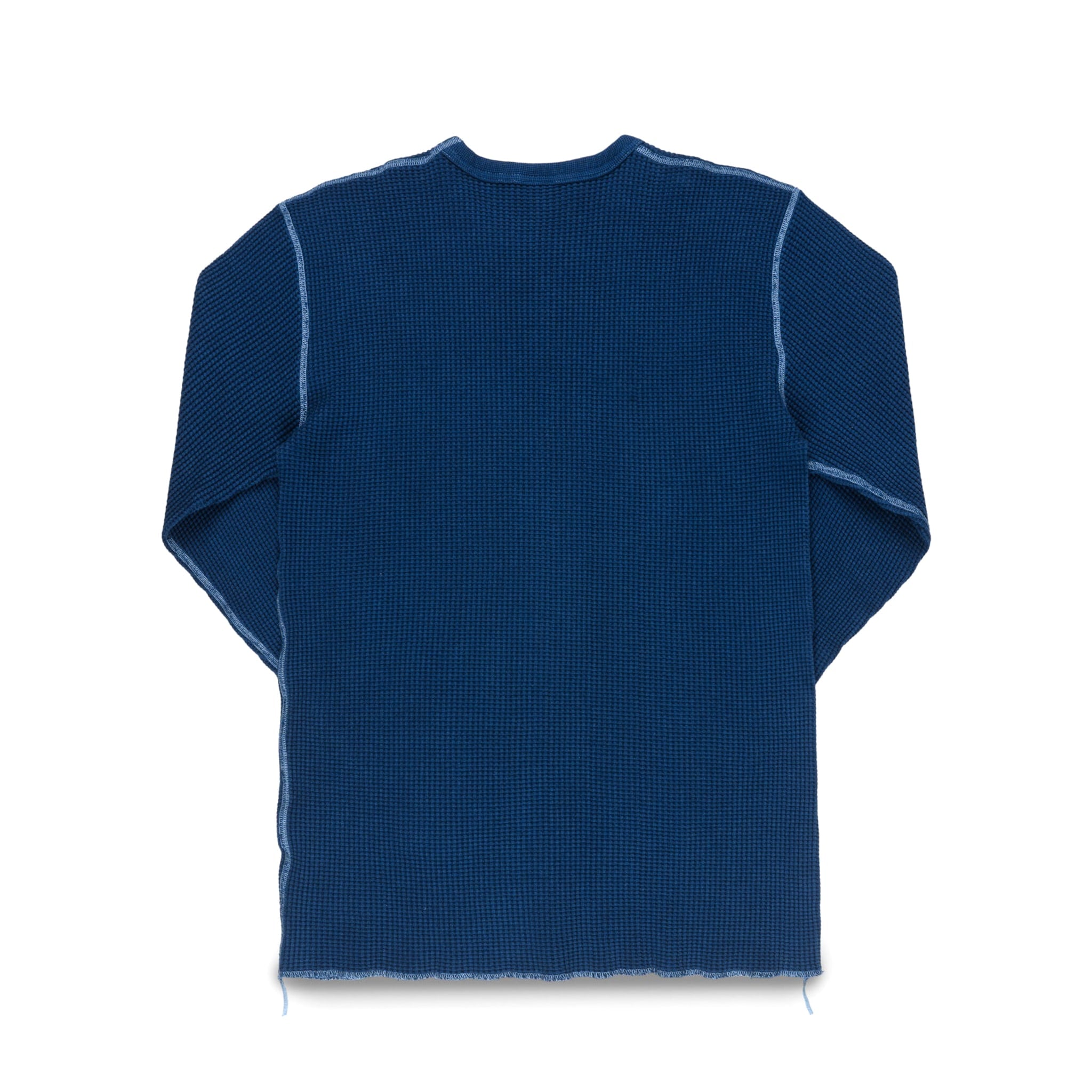 IHTL-1301-IND Waffle Knit Long Sleeved Crew Neck Thermal Top - Indigo Dyed