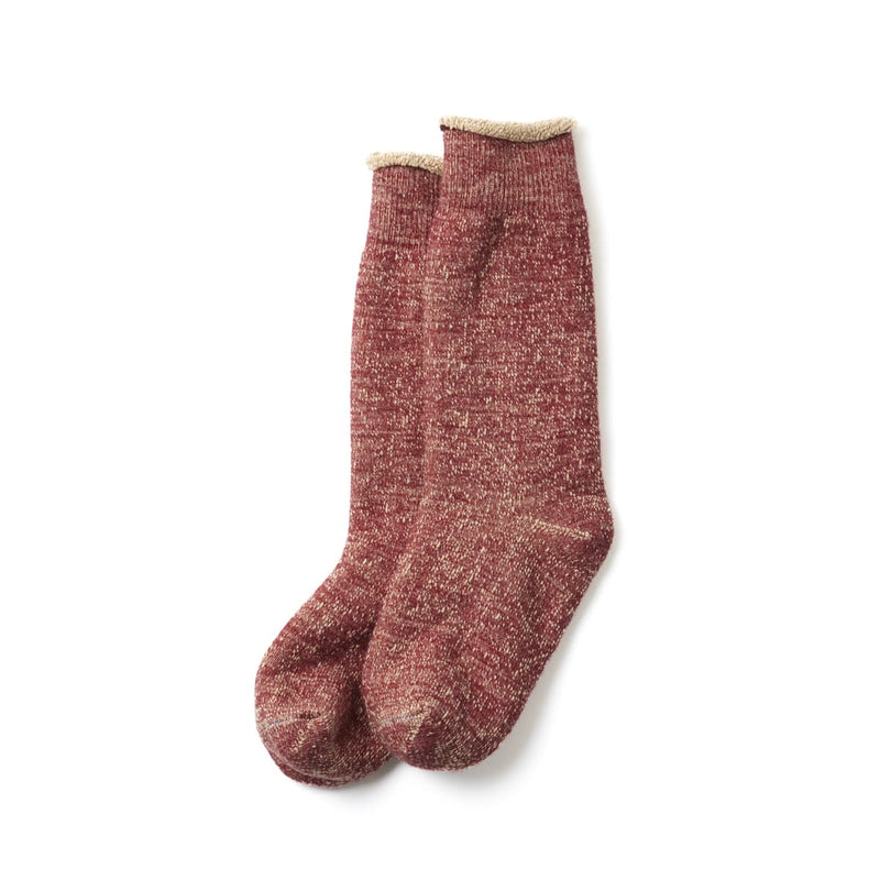 Double Face Crew Socks - Cotton & Wool - Dark Red/Brown Drab
