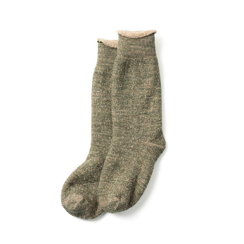 Double Face Crew Socks - Cotton & Wool - Green/Brown