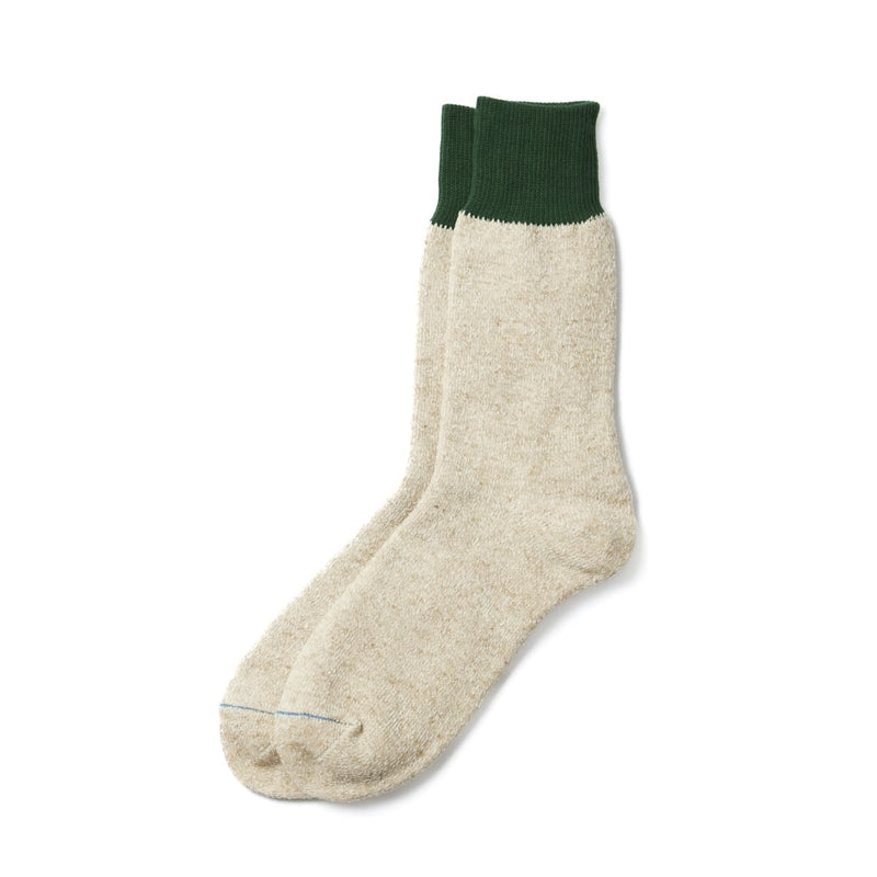 Double Face Crew Socks - Silk & Cotton - Green/Beige