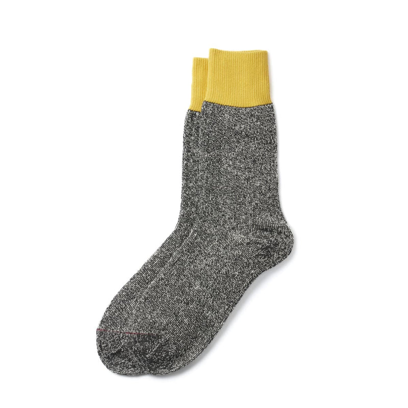 Double Face Crew Socks - Silk & Cotton - Yellow/Charcoal