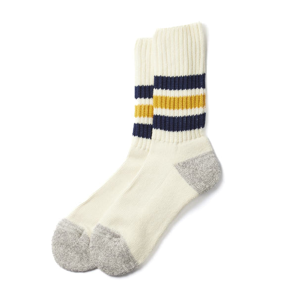 Coarse Ribbed Old School Crew Sock - Navy/Yellow