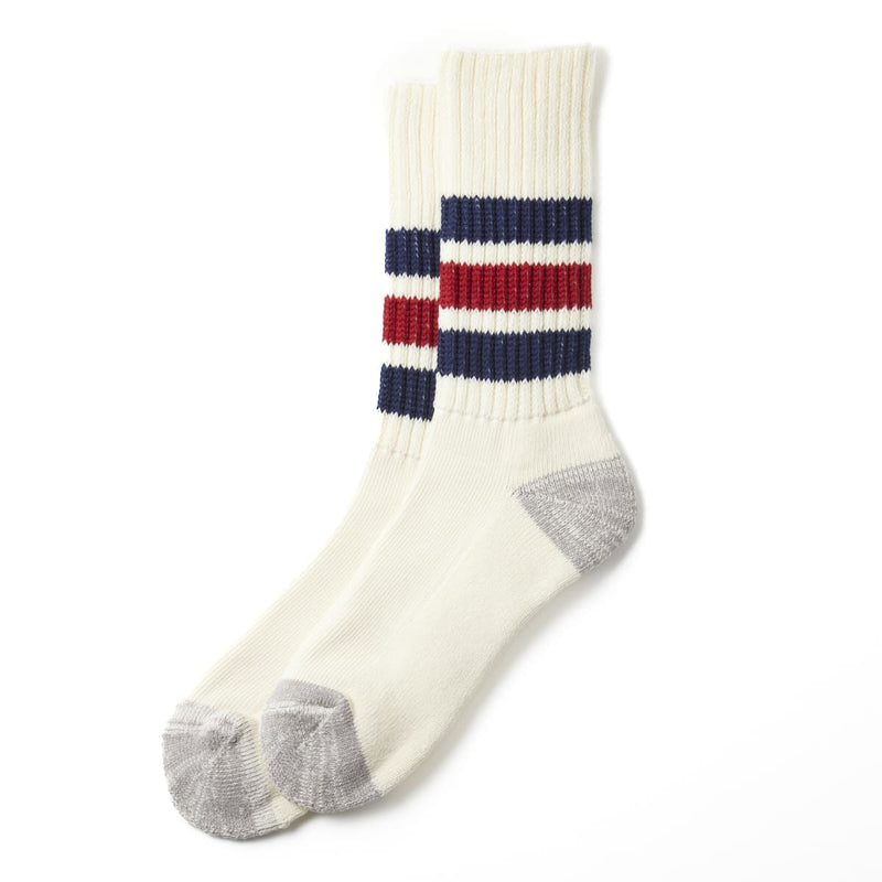 Coarse Ribbed Old School Crew Sock - Navy/Dark Red