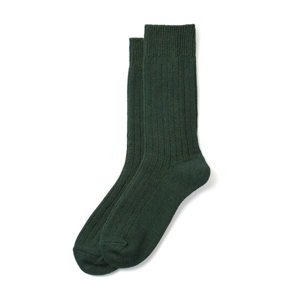 Cotton Wool Ribbed Crew Socks - Dark Green