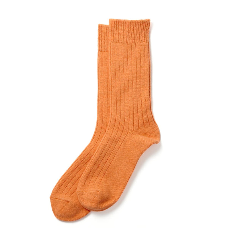 Cotton Wool Ribbed Crew Socks - Light Orange