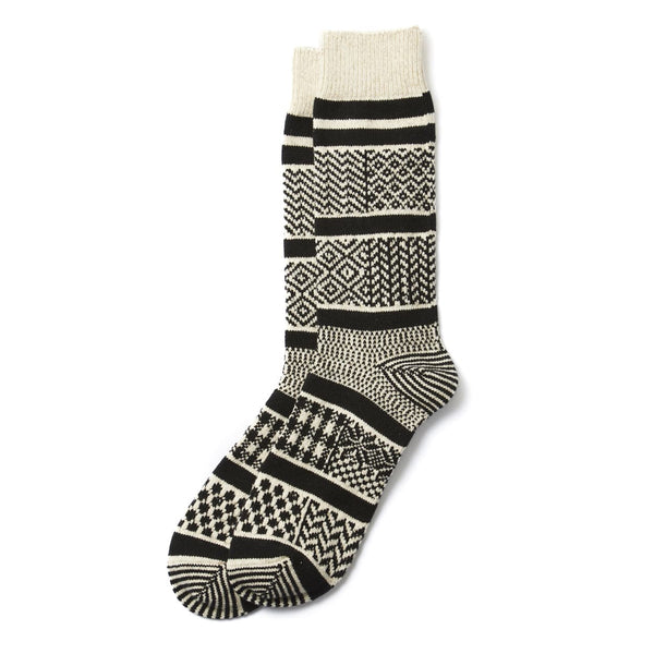 Multi Jacquard Crew Socks - Ivory/Black