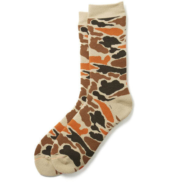 Pile Camo Crew Socks - Beige/Orange Camo