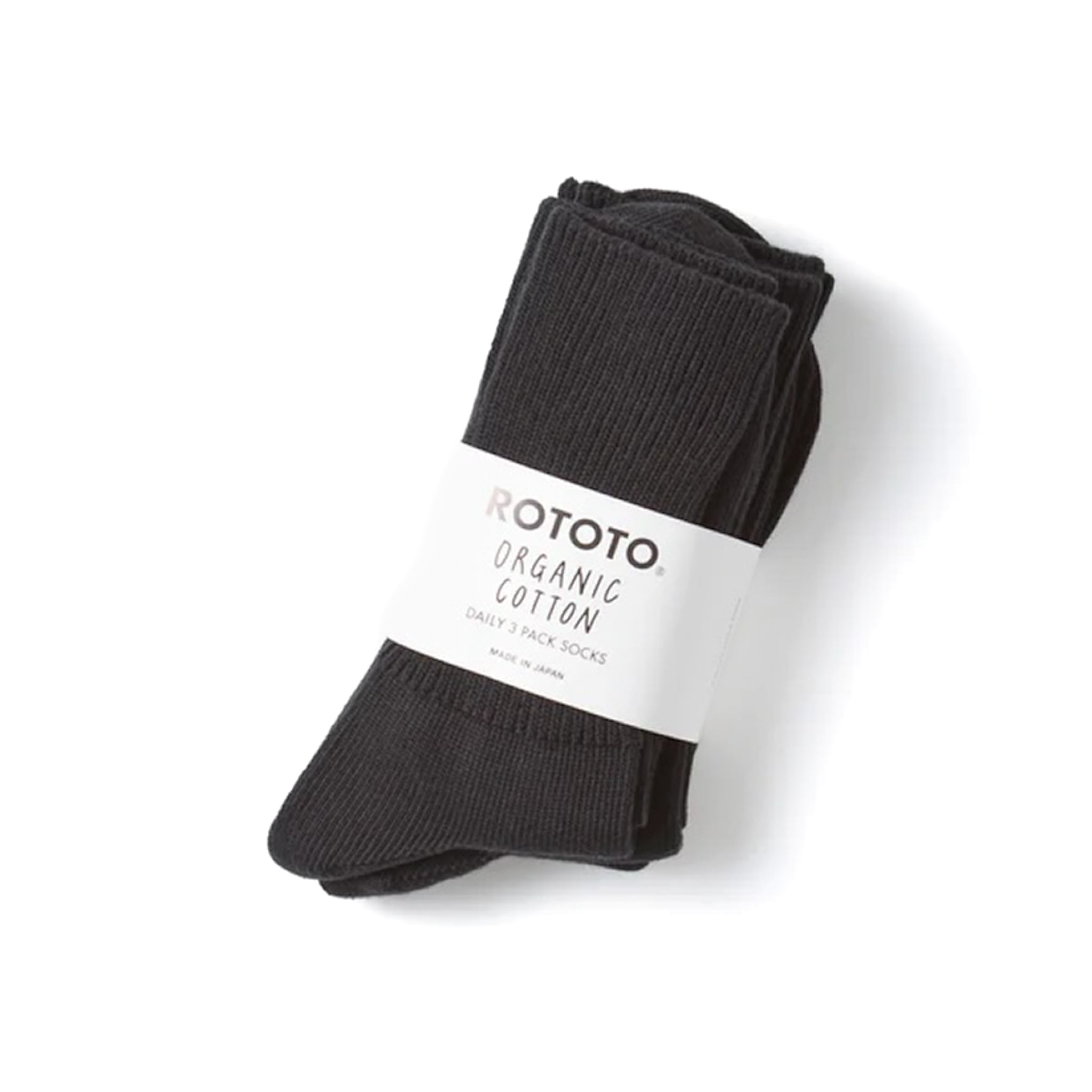 R1427 Organic Daily 3 Pack Ribbed Crew Socks - Black