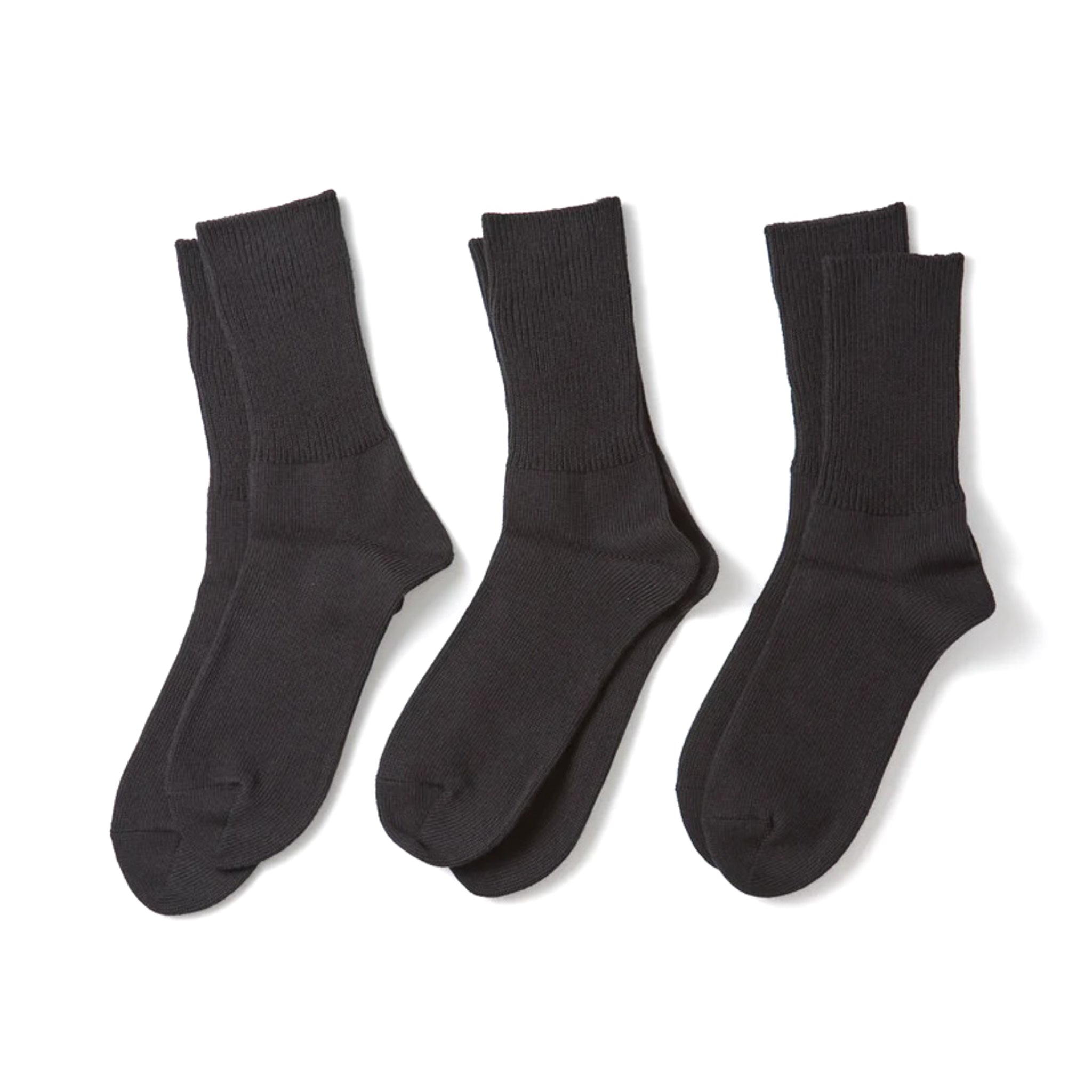 R1427 Organic Daily 3 Pack Ribbed Crew Socks - Black