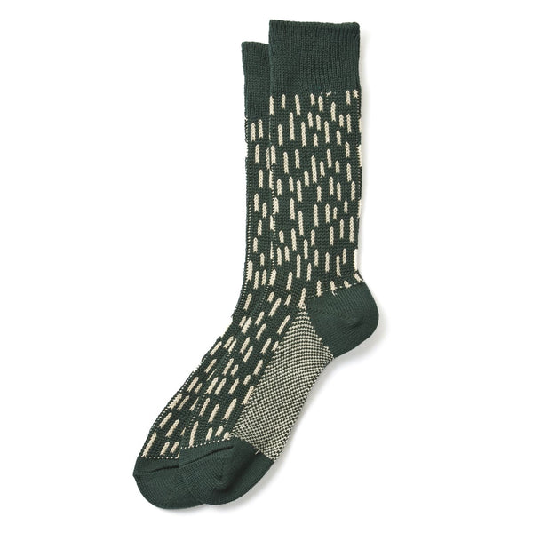 Rain Drop Crew Socks - Dark Green/Ivory Raindrop