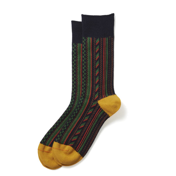Multi Vertical Jacquard Socks - Dark Navy/Dark Yellow