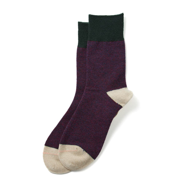 Woolen Retro OD Stripe Socks - Dark Green/Ivory