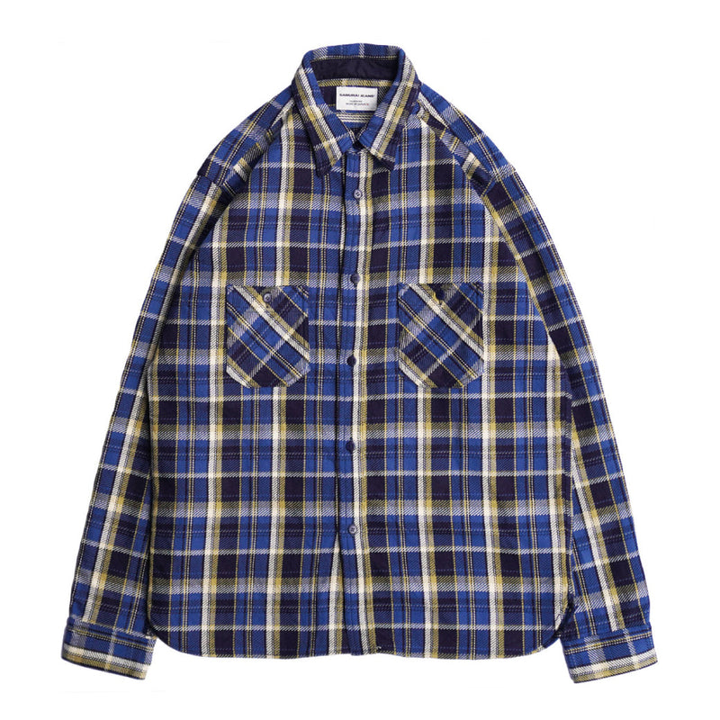 SIN23-01W Rope Dye Indigo Striped Heavy Flannel Work Shirt - Blue