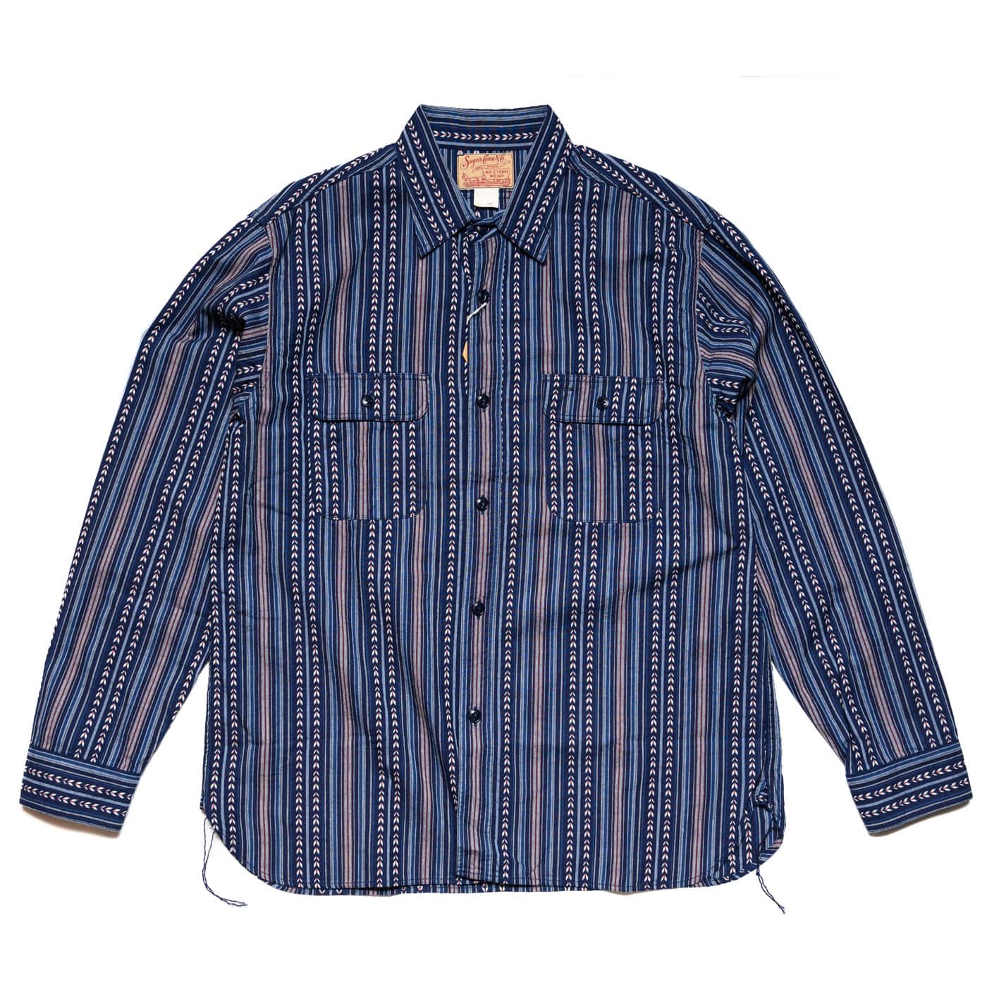 Sugar Cane Dobby Stripe Work Shirt Navy