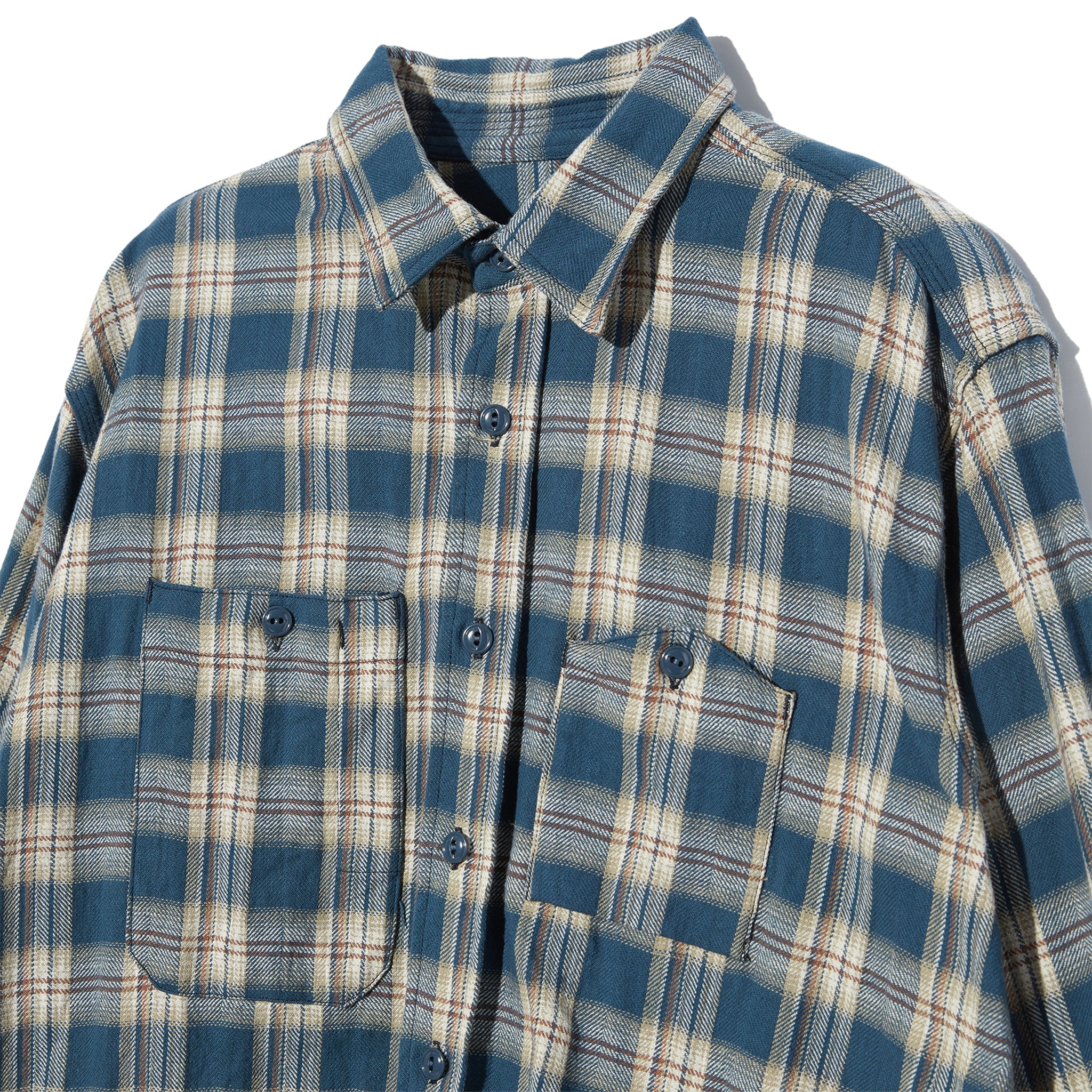 Work Shirt - Navy Cotton Plaid Jacquard