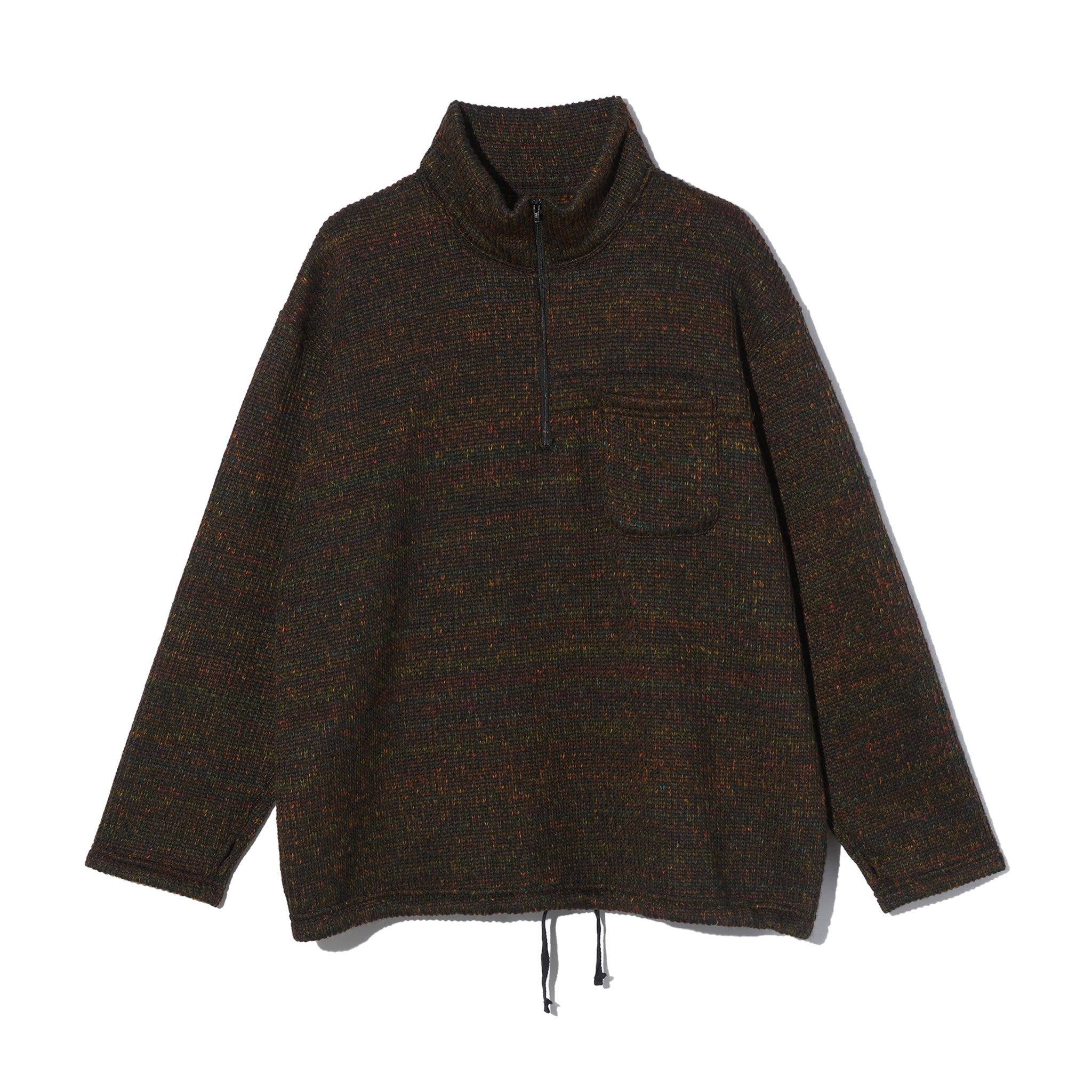 Zip Mock Neck - Brown Wool Poly Nep Sweater Knit