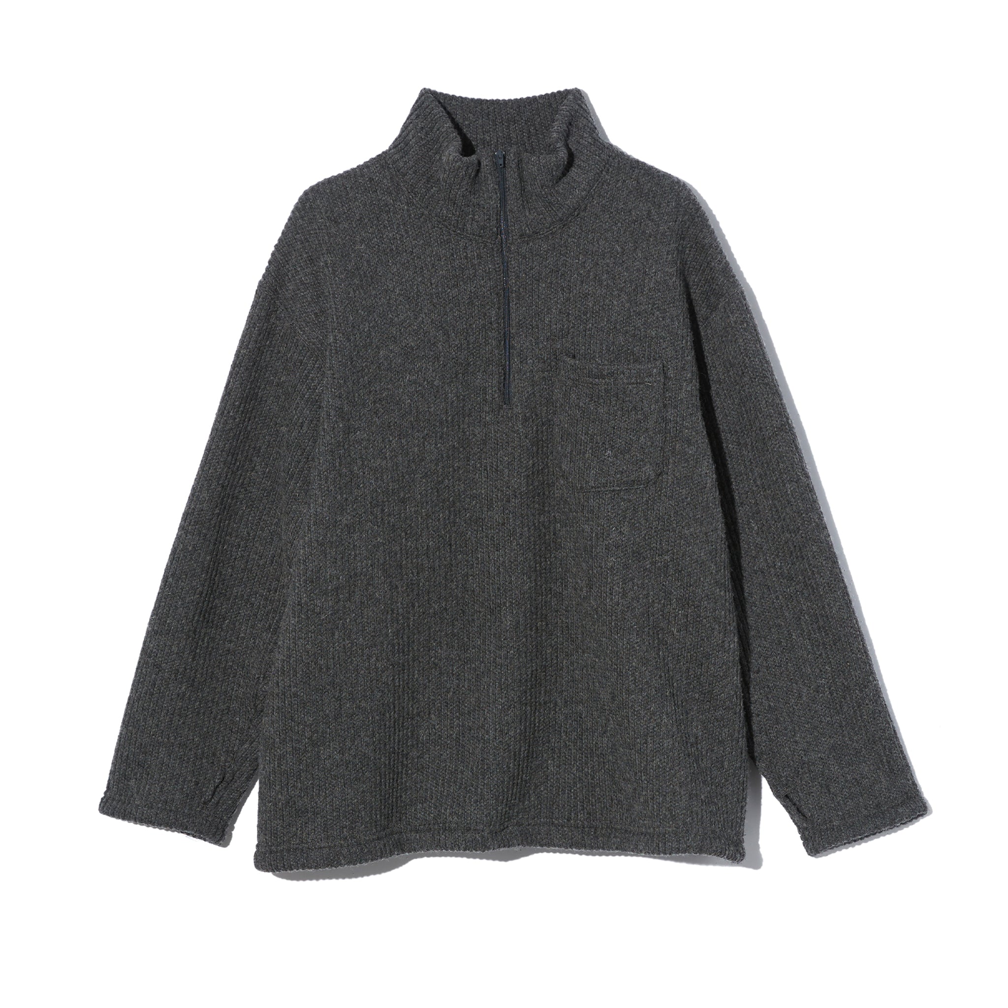 Zip Mock Neck - Charcoal Wool Poly Nep Sweater Knit
