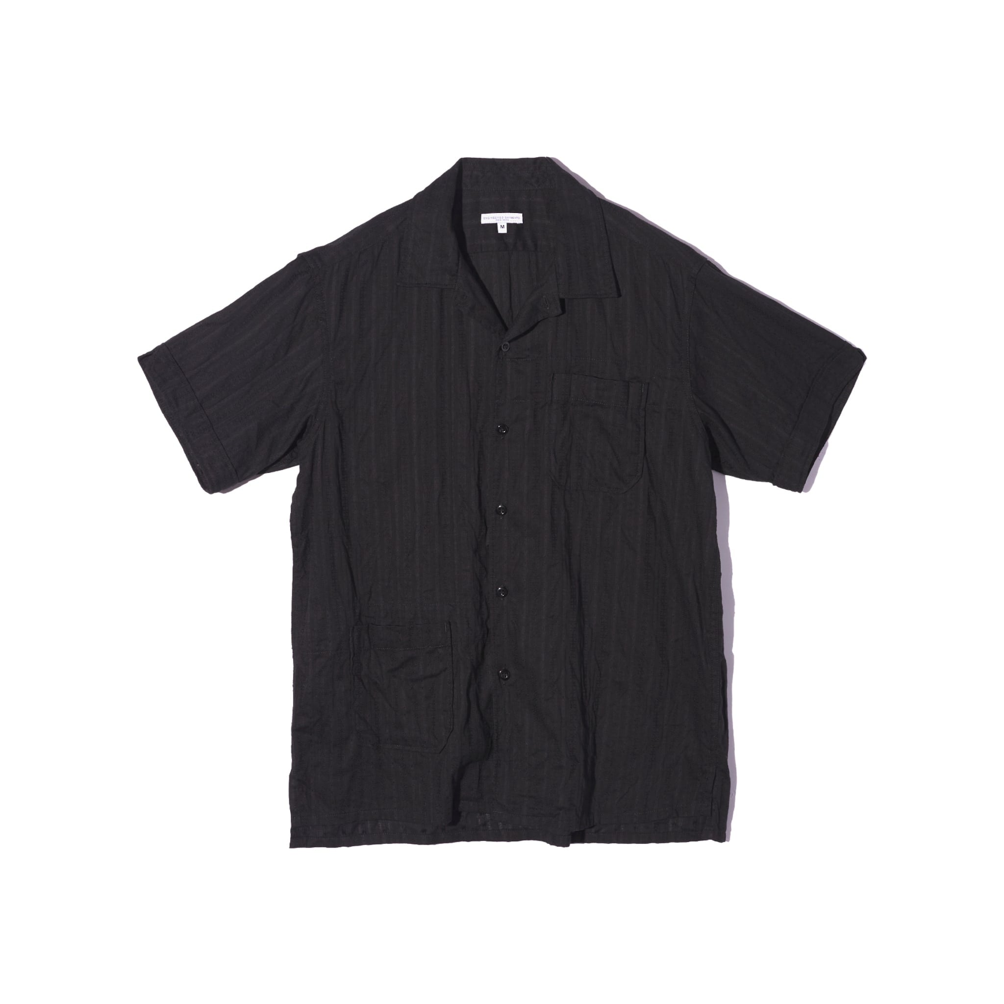 Camp Shirt - Black Cotton Lace Stripe Jacquard