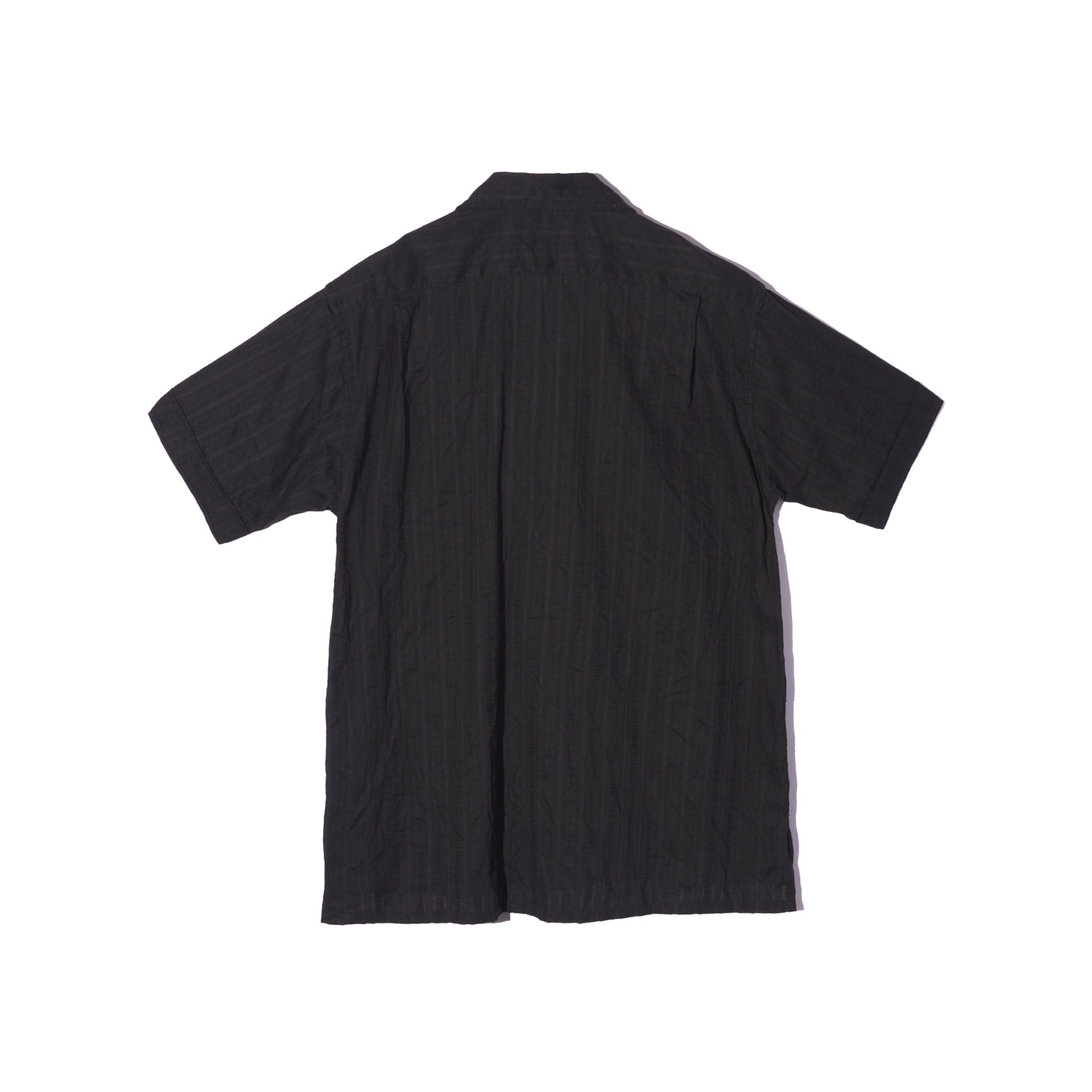 Camp Shirt - Black Cotton Lace Stripe Jacquard