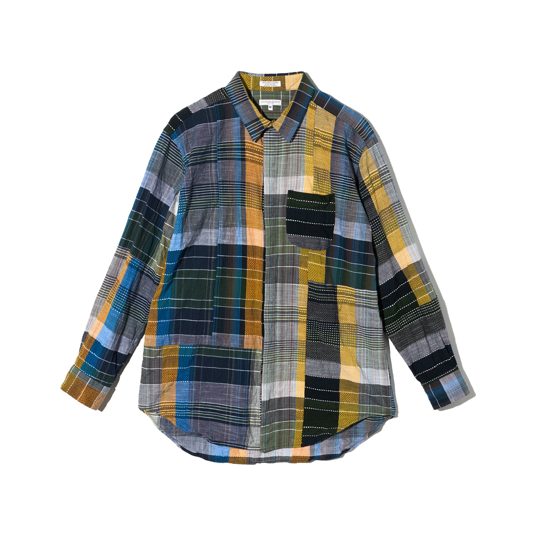 Combo Short Collar Shirt - Navy/Yellow/Green Madras Dobby Jacquard
