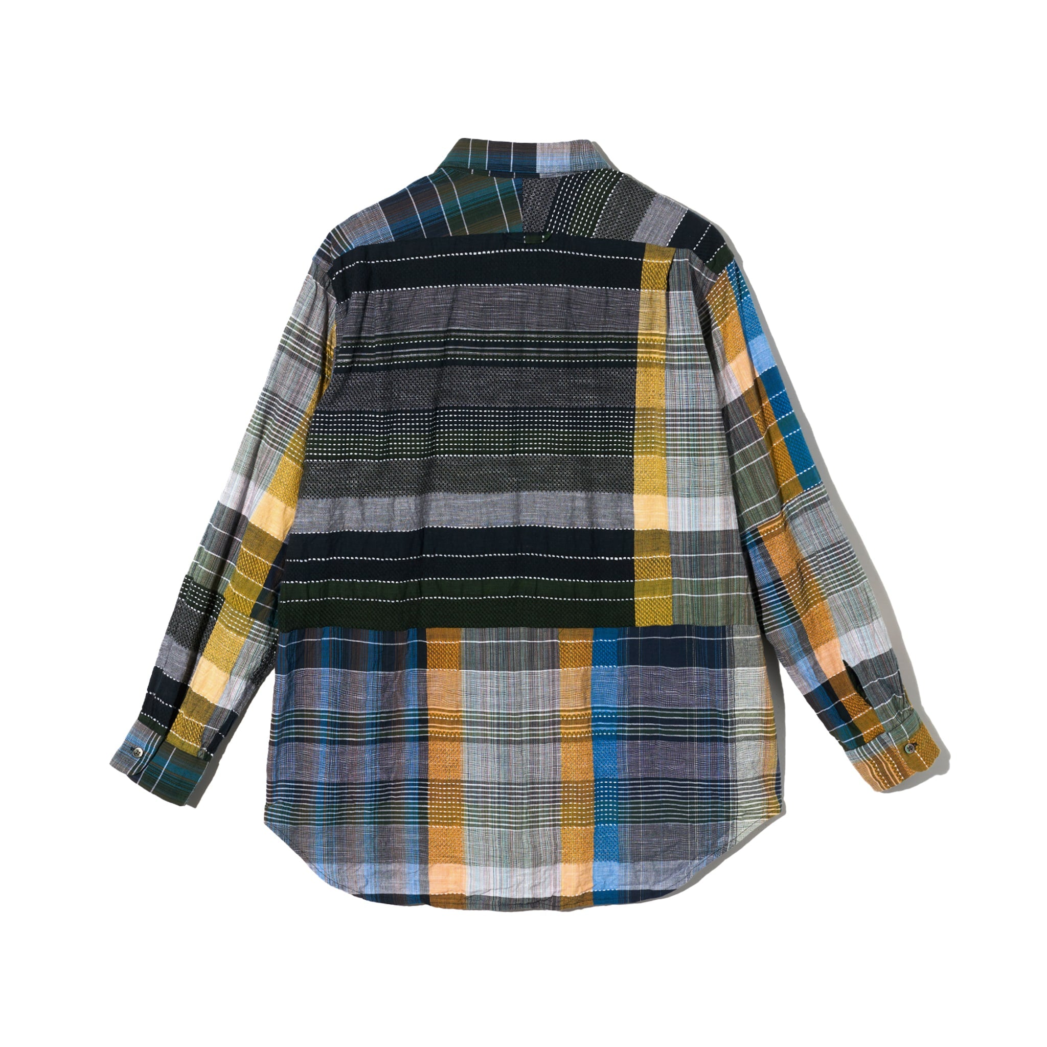 Combo Short Collar Shirt - Navy/Yellow/Green Madras Dobby Jacquard
