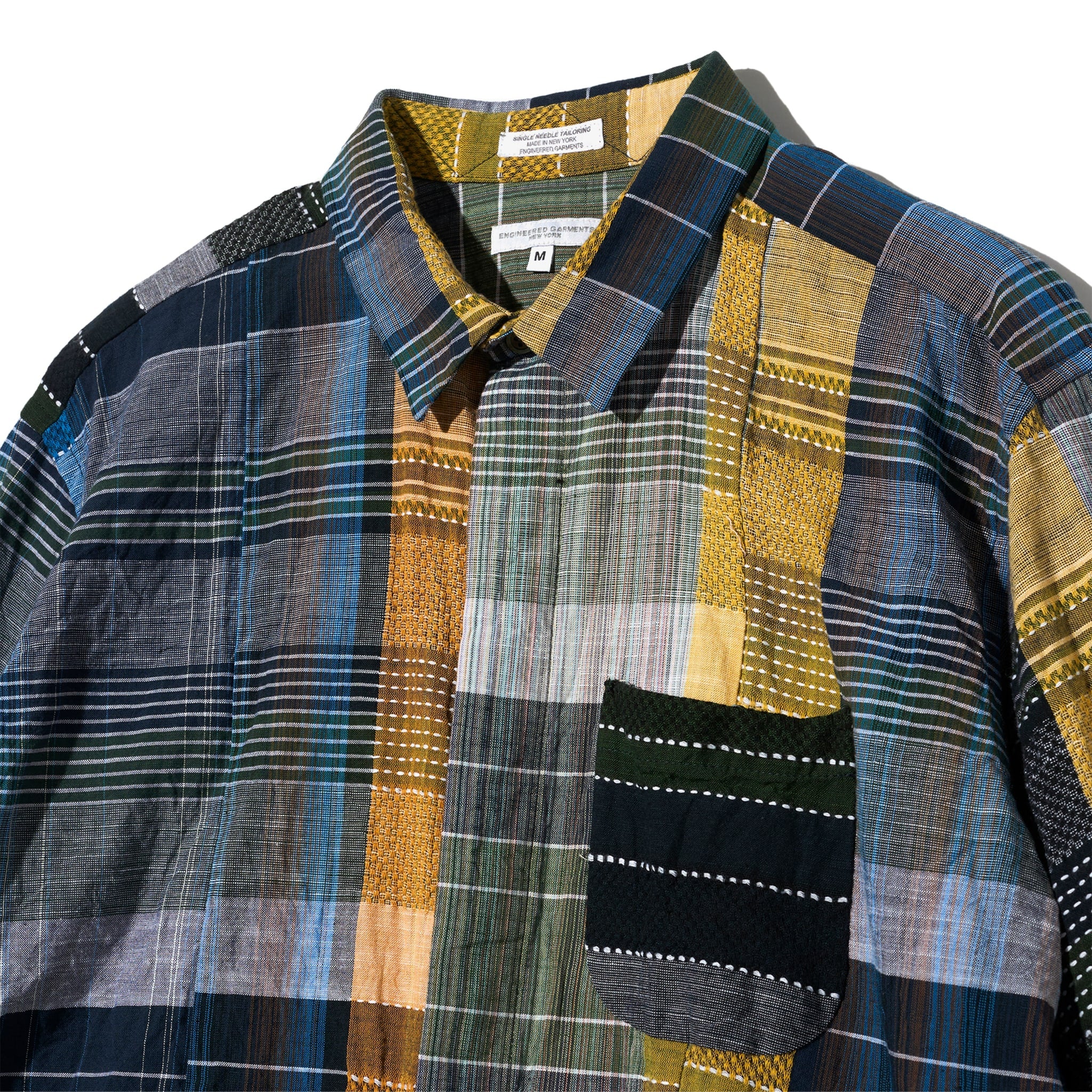 Combo Short Collar Shirt - Navy/Yellow/Green Madras Dobby Jacquard