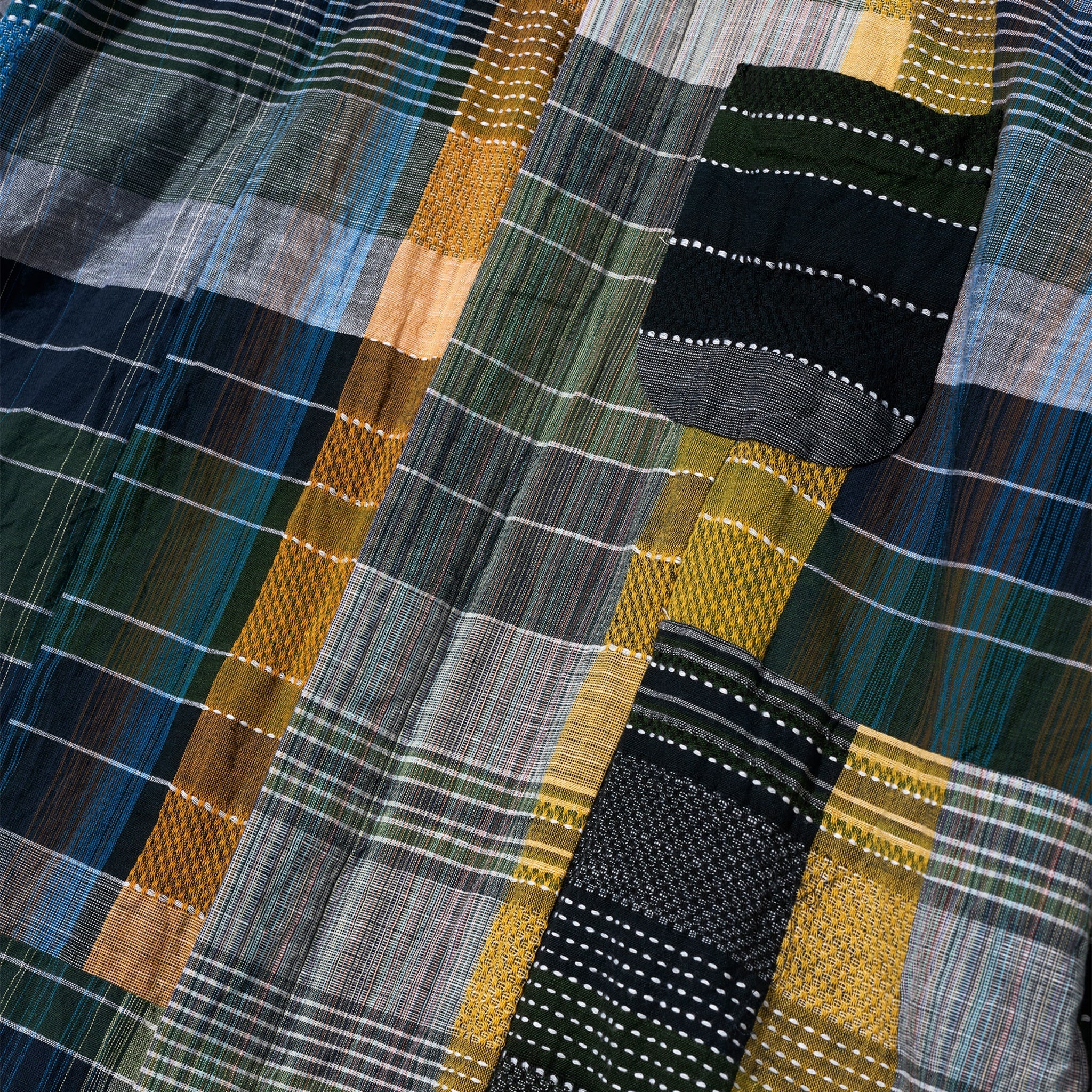 Combo Short Collar Shirt - Navy/Yellow/Green Madras Dobby Jacquard