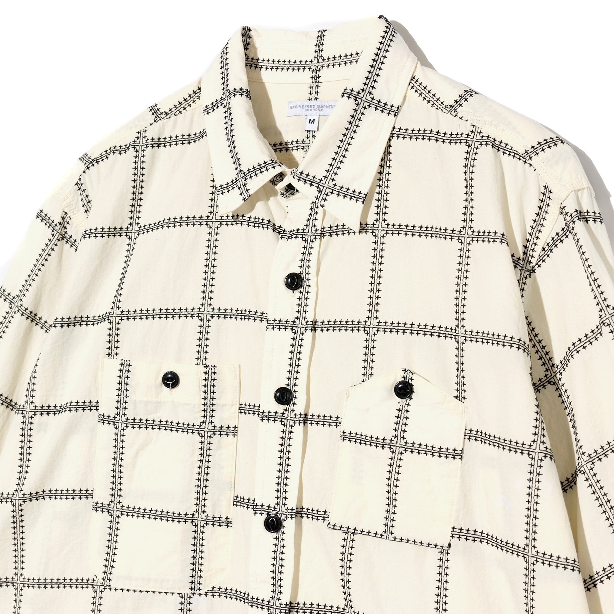 Engineered Garments Work Shirt White/Black CP Square Embroidery