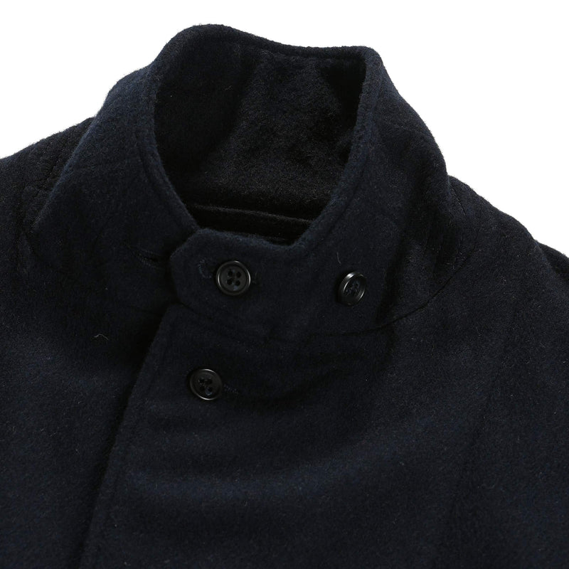 Engineered Garments Loiter Jacket Dark Navy Wool Polyester Heavy Flannel Throat Tab Detail