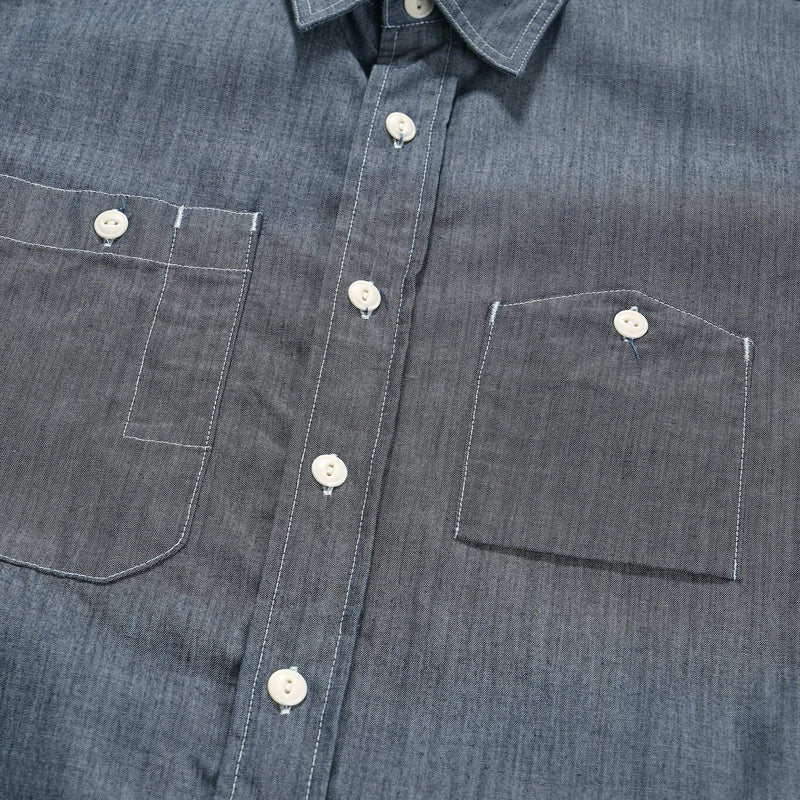 Engineered Garments Work Shirt Blue Cotton Chambray Pockets
