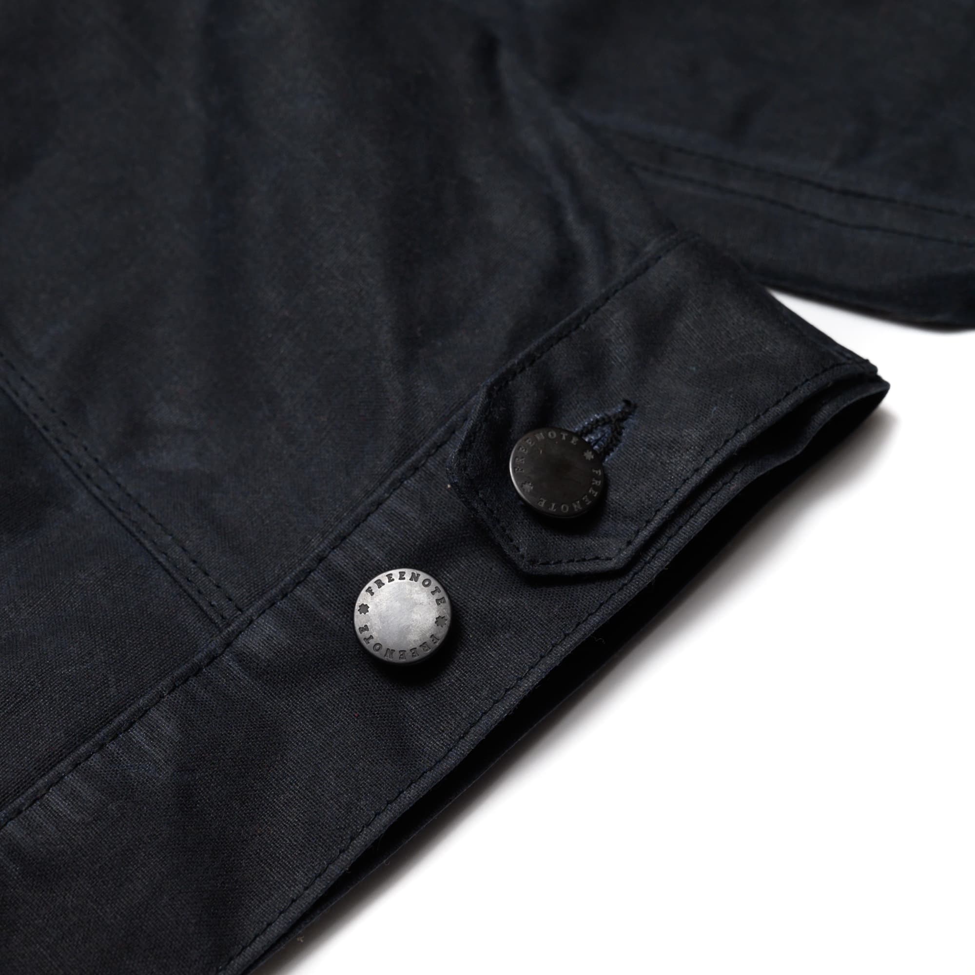 Freenote Cloth RJ-1 Riders Jacket Waxed Canvas Black (Red Interior) - Rear Waist Tab