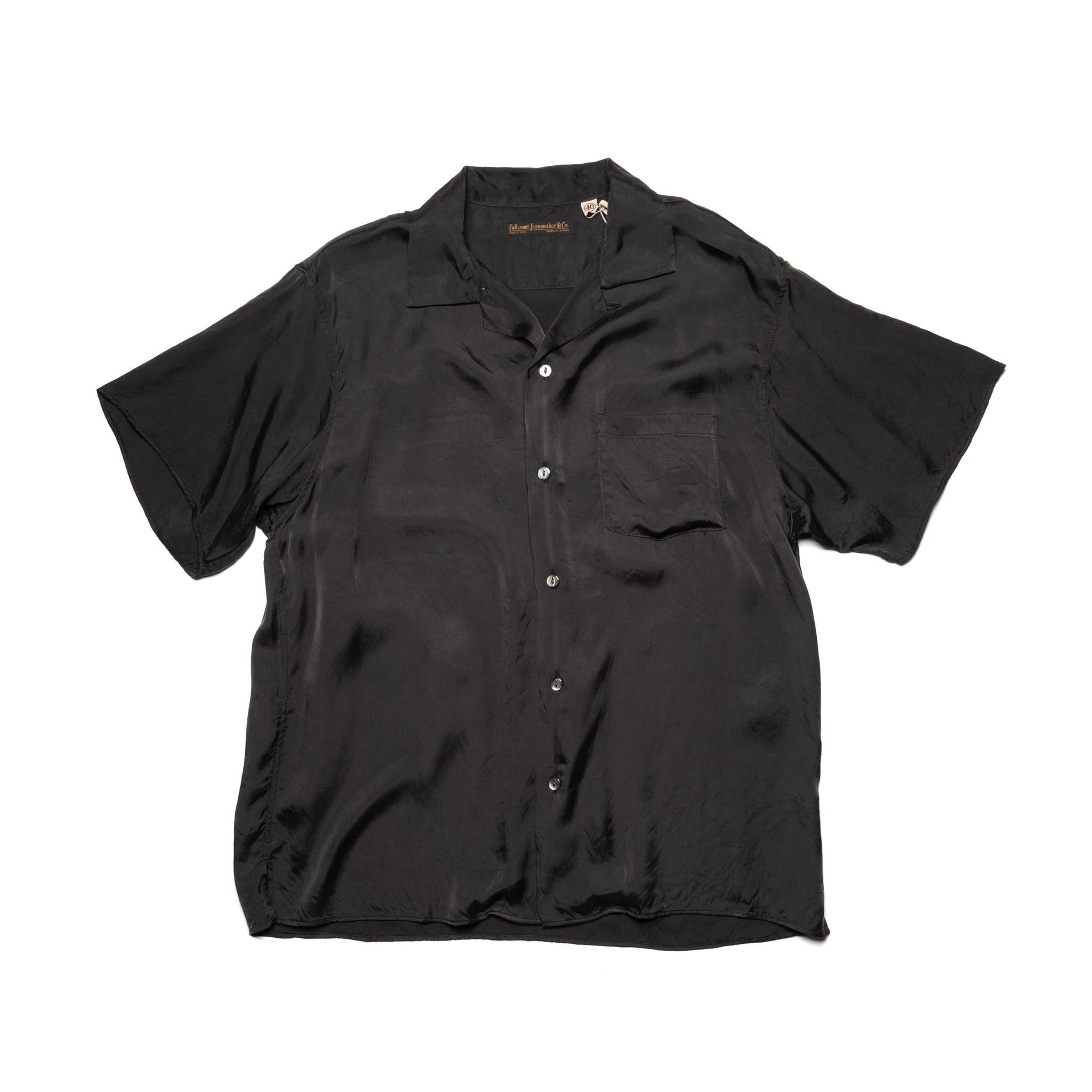 4100-3 Fibril Cupro Open Collar S/S Shirt - Black