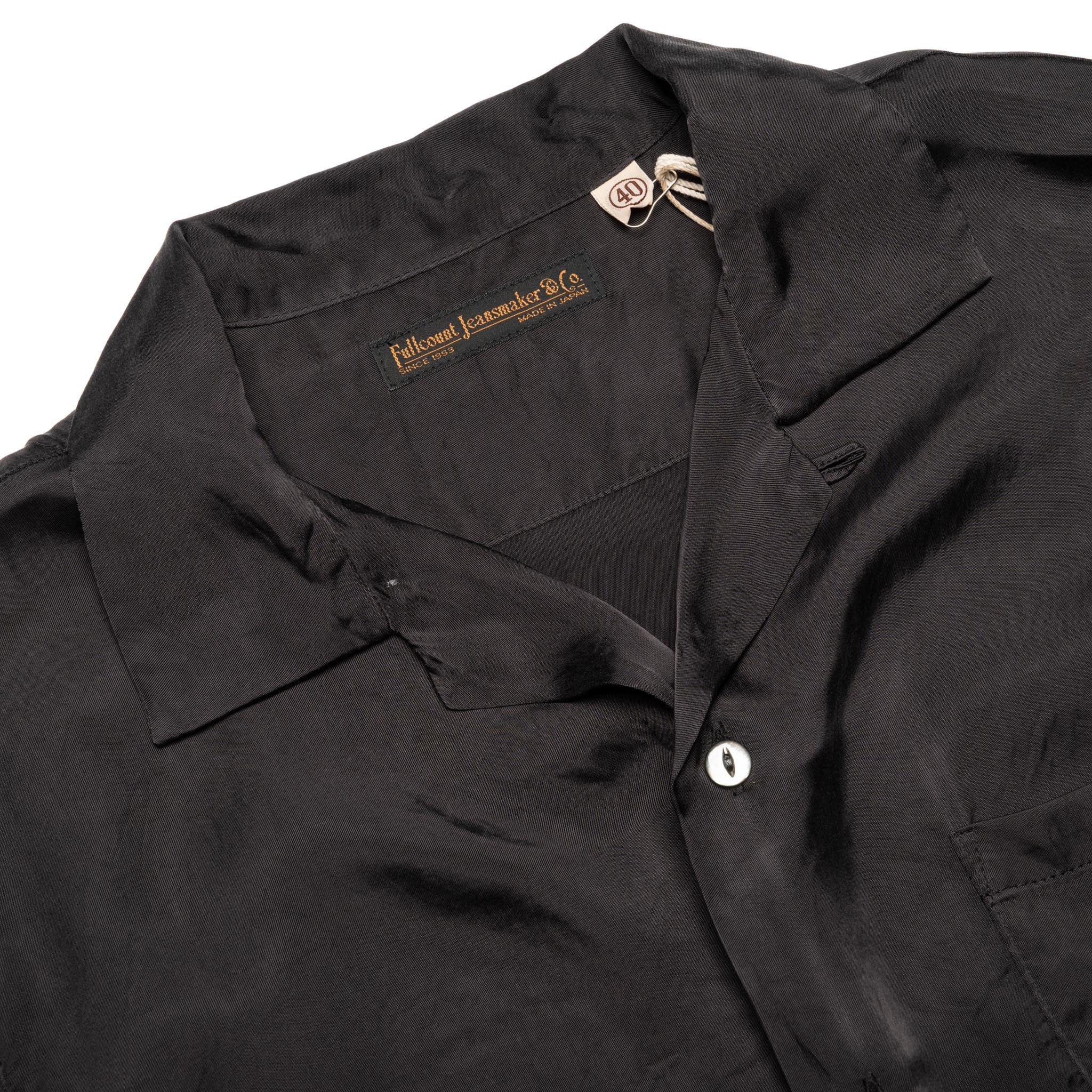 4100-3 Fibril Cupro Open Collar S/S Shirt - Black