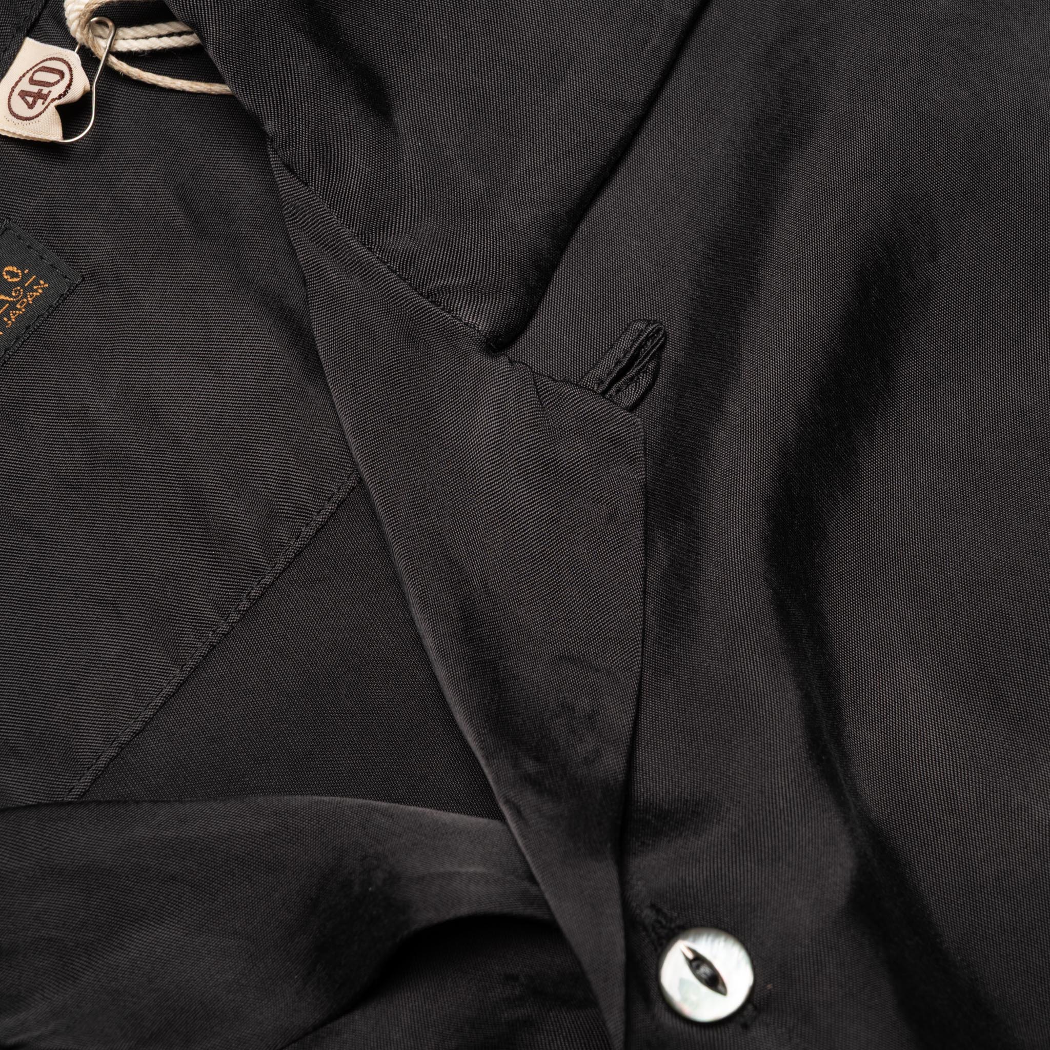4100-3 Fibril Cupro Open Collar S/S Shirt - Black
