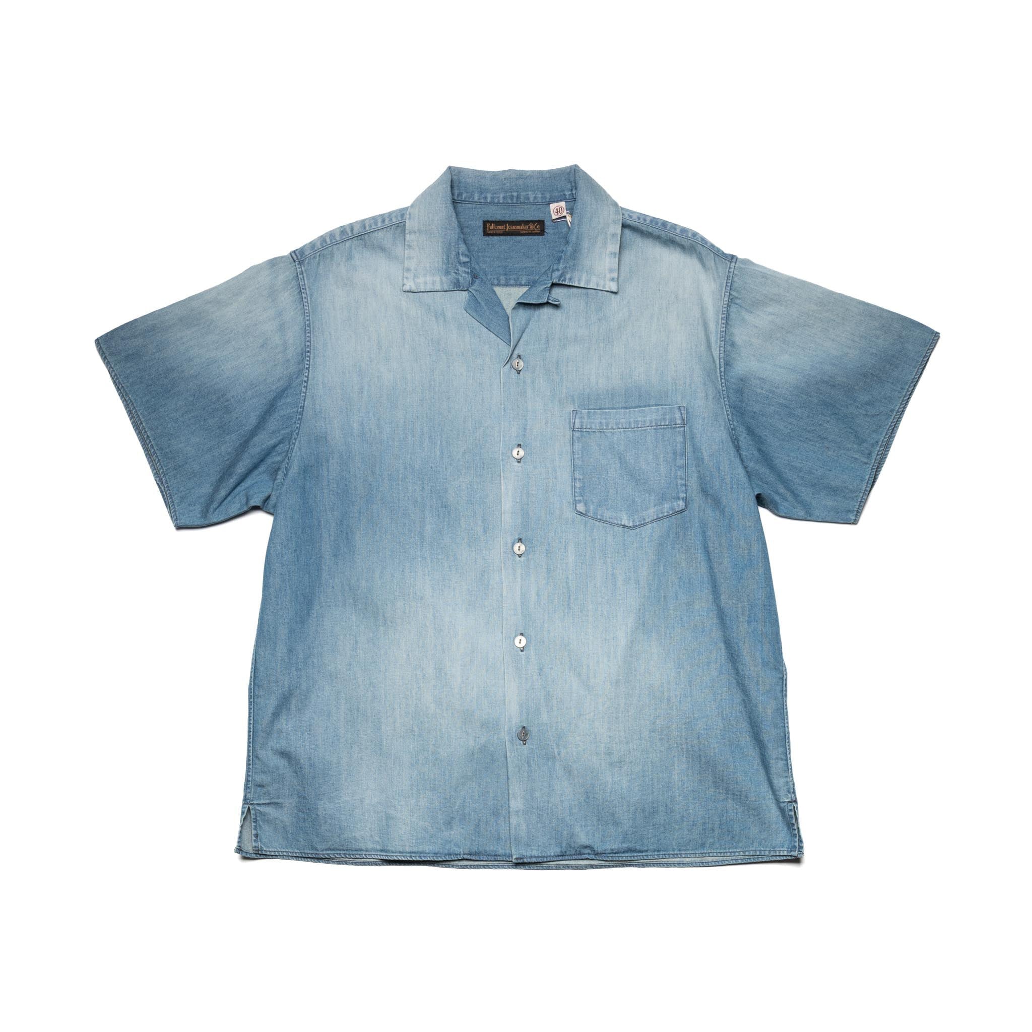 4100HW-2 Hard Wash Denim Open Collar S/S Shirt - Indigo