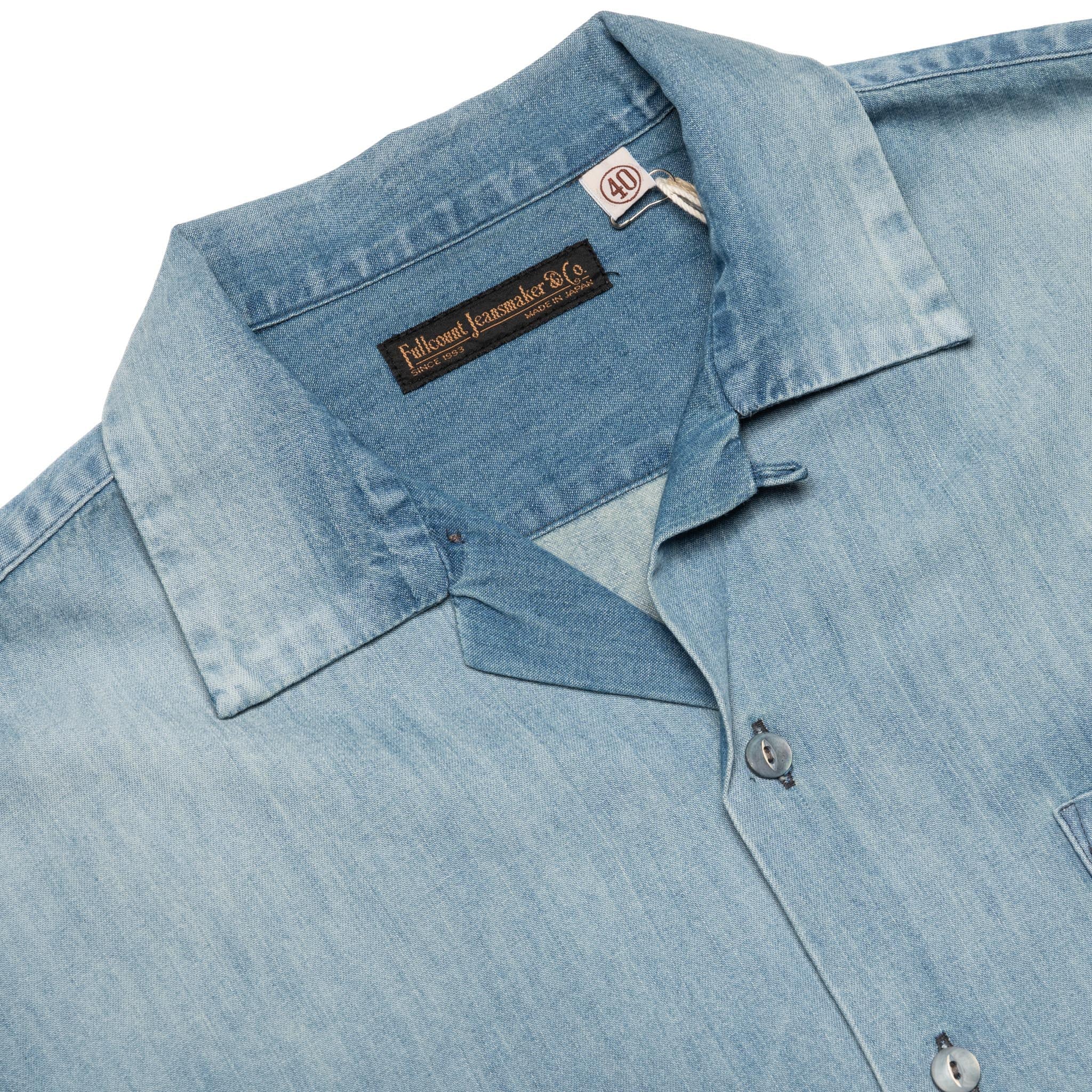 4100HW-2 Hard Wash Denim Open Collar S/S Shirt - Indigo