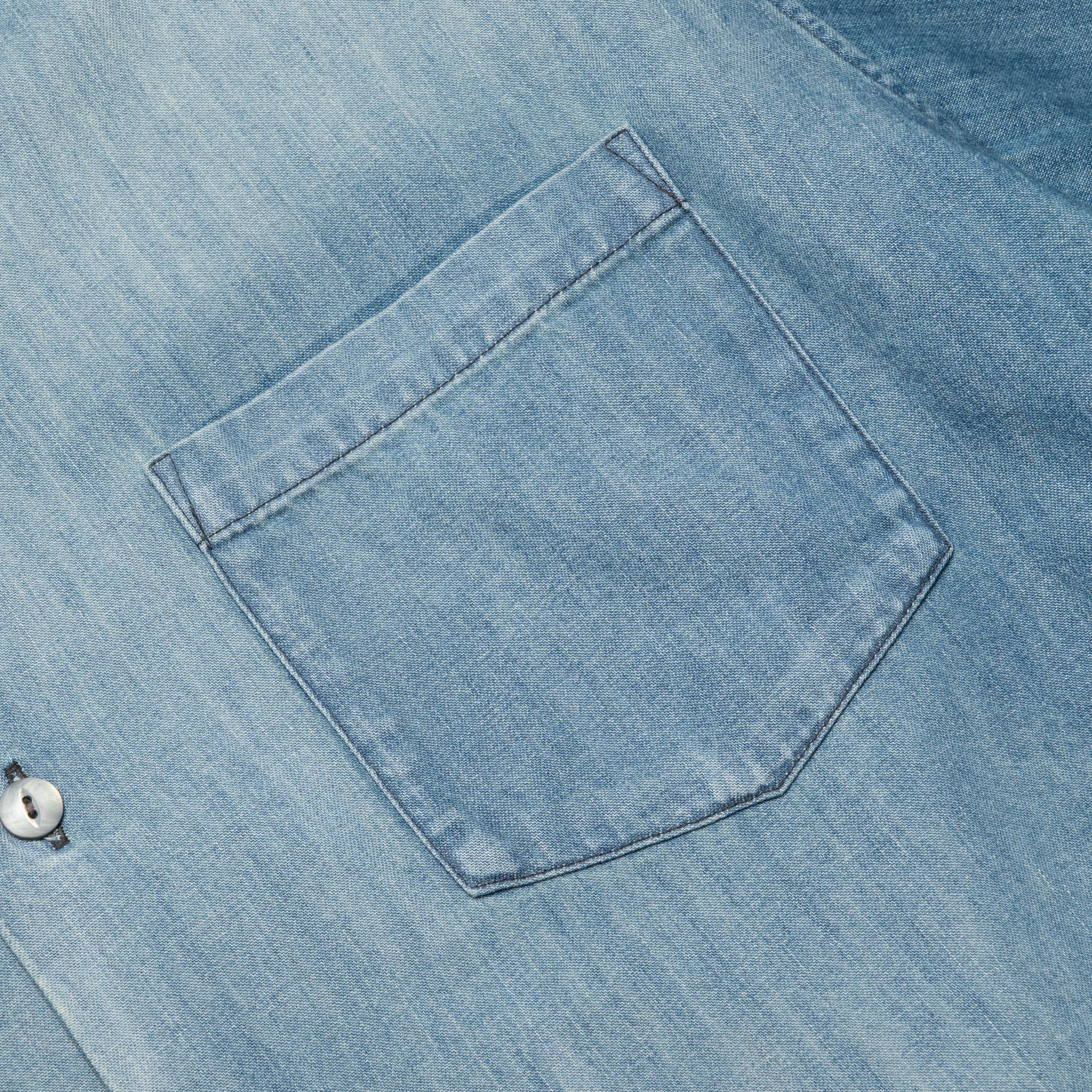 4100HW-2 Hard Wash Denim Open Collar S/S Shirt - Indigo