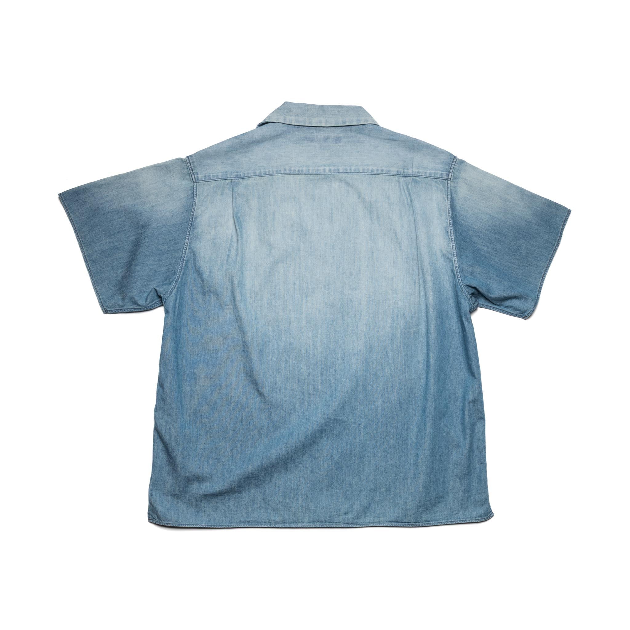 4100HW-2 Hard Wash Denim Open Collar S/S Shirt - Indigo