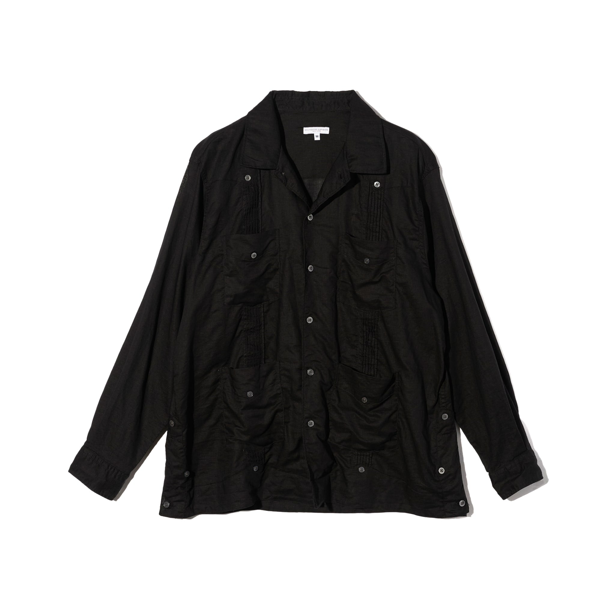 Guayabera Shirt - Black Handkerchief Linen