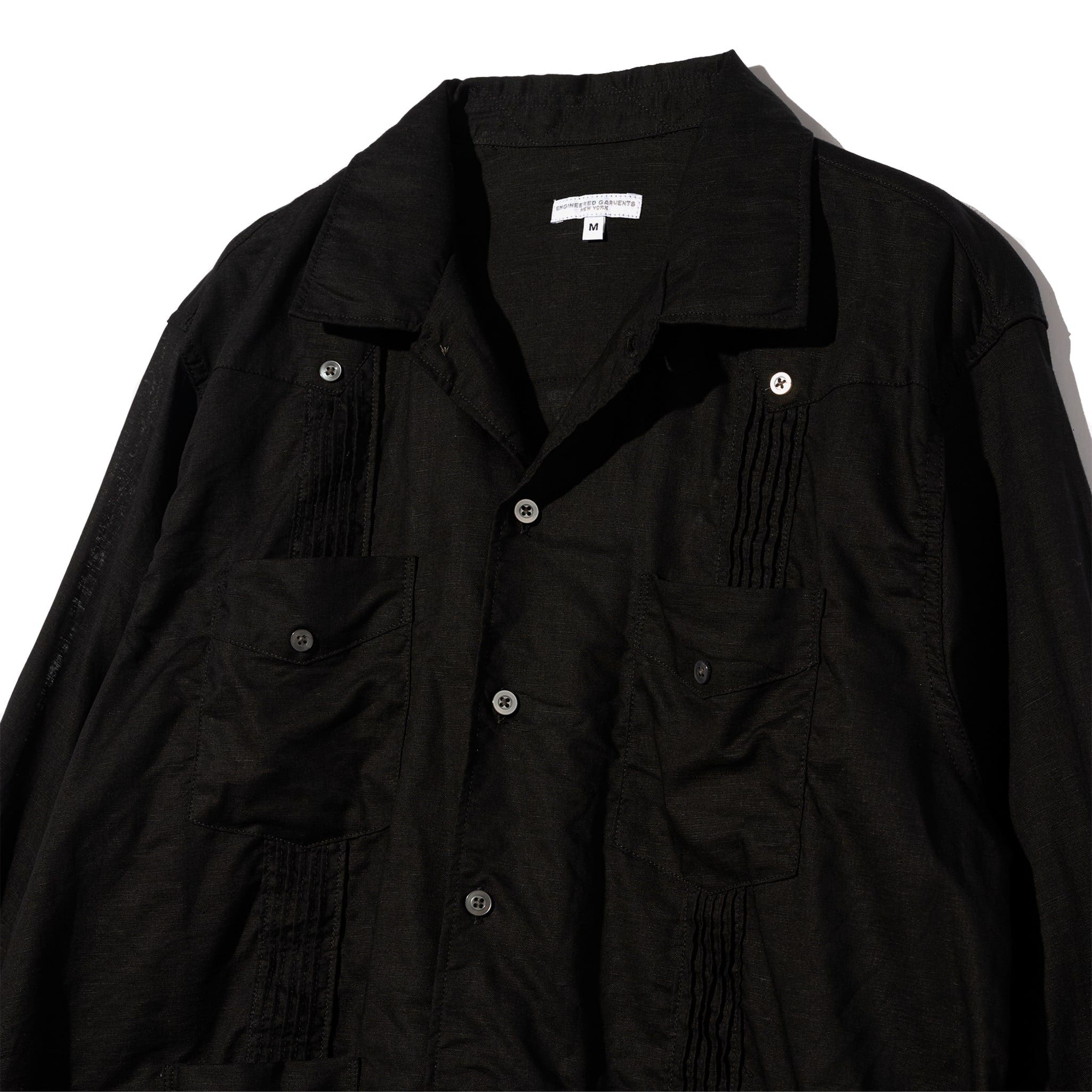 Guayabera Shirt - Black Handkerchief Linen