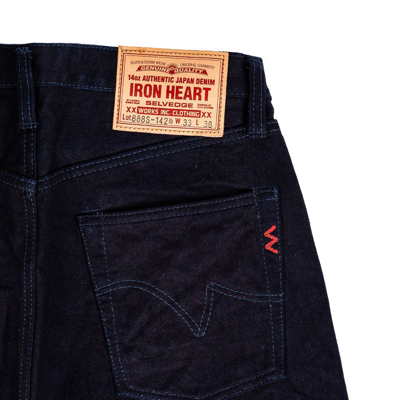 IH-888S-142ib 14oz Selvedge Denim Medium/High Rise Tapered Cut Jeans - Indigo/Black Rear Pocket