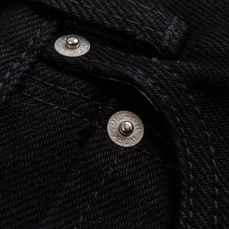 IH-888S-SBG 21oz Selvedge Denim Medium High Rise Tapered Cut Jeans  Superblack Fades To Grey Rivet Detail