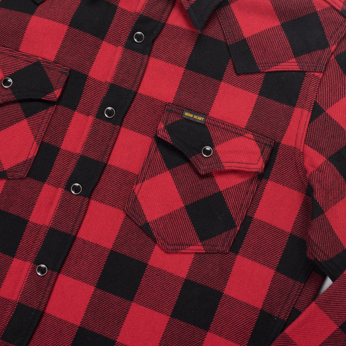 IHSH-232-RED Ultra Heavy Flannel Buffalo Check Western Shirt - Red/Black