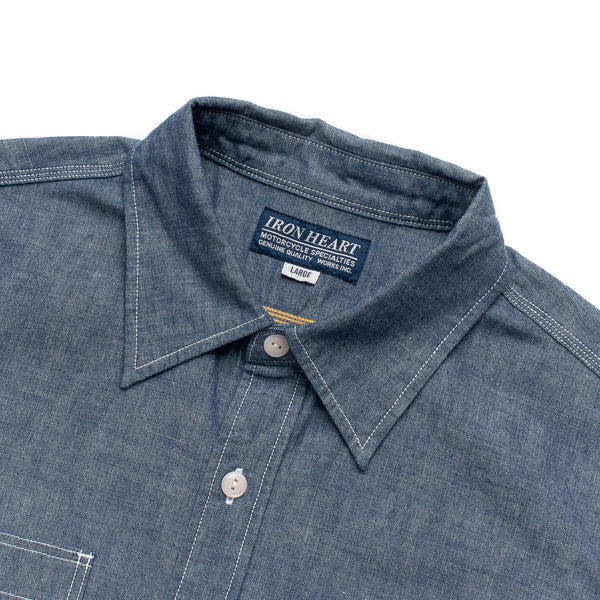 IHSH-285-IND - 5.5oz Selvedge Chambray Short Sleeved Work Shirt - Indigo