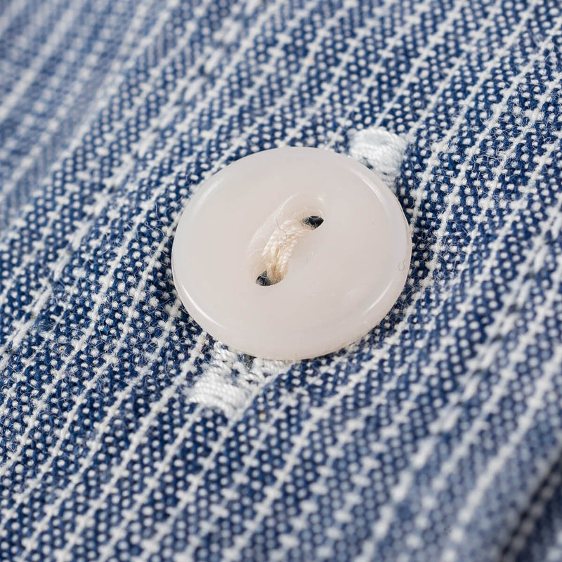 IHSH-285-PIN - 5.5oz Selvedge Pinstripe Chambray Short Sleeve Work Shirt - Indigo