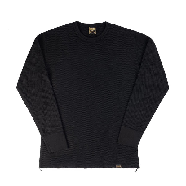 IHTL-1700-BLK Cotton Knit Crew Neck Long Sleeved Thermal Sweater - Black