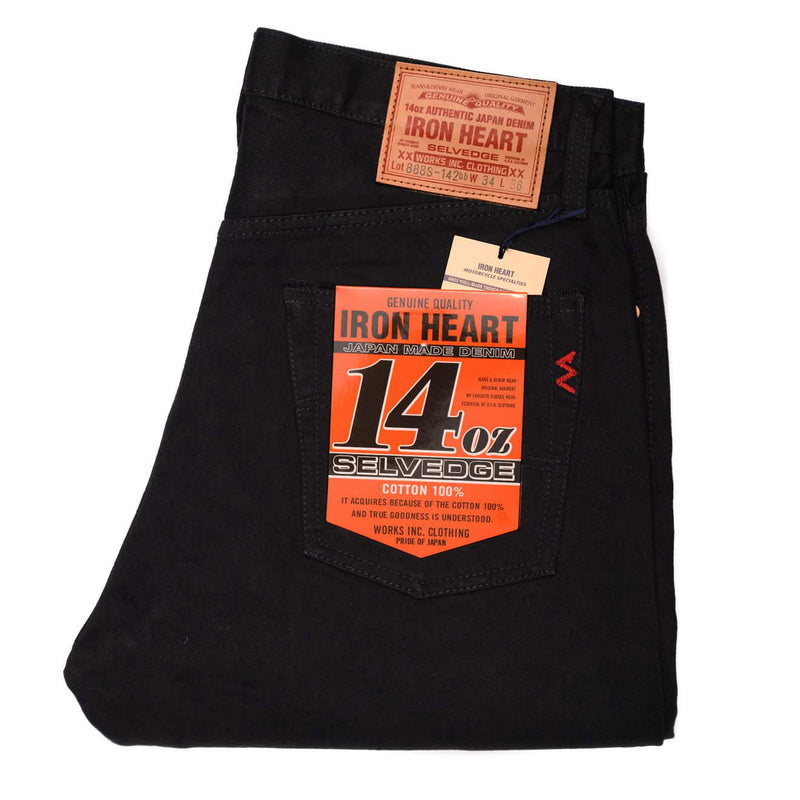 Iron Heart IH-888S-142bb 14oz Selvedge Denim Medium/High Rise Tapered Jeans Black/Black