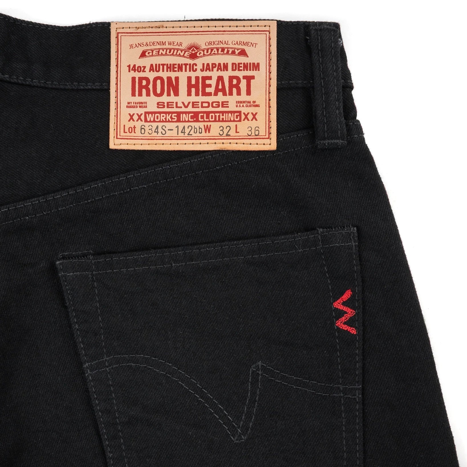 IH-634S-142bb 14oz Selvedge Denim Straight Cut Jeans - Black/Black